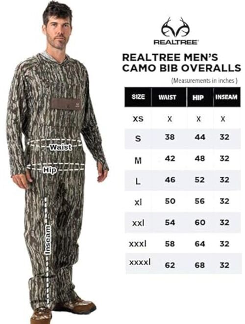 Realtree Men's Camo Hunting Cotton Bib Overalls, All-season Uninsulated Camouflage Bib Overalls for Outdoor Activities