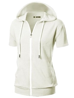 GIVON Womens Slim Fit Zip Up Hoodie with Pockets Short Sleeve Full Zip Hooded Sweatshirt