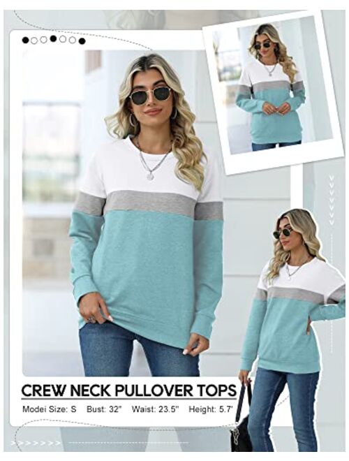 TICTICMIMI Women's Casual Long Sleeve Color Block/Solid Tops Crewneck Sweatshirts Cute Loose Fit Pullovers With Pockets
