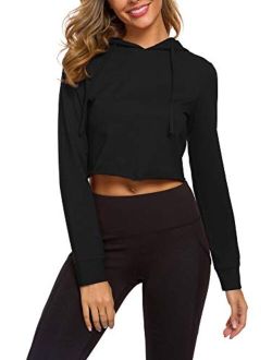 DIRASS Women's Long Sleeve Cropped Hoodie Casual Pullover Active Top Sweatshirt