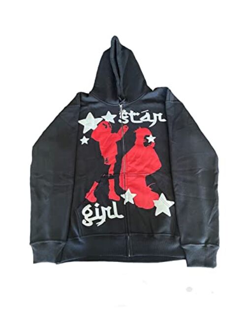 YEOU Women Rhinestone Y2K Spider Skeleton Hoodies Punk Jackets Streetwear Goth Harajuku Oversized Zip Up Hoodie