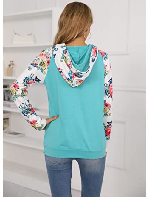 Barlver Women's Casual Hoodies Color Block Long Sleeve Drawstring Sweatshirts 1/4 Zip Pullover Lightweight Tops with Pocket