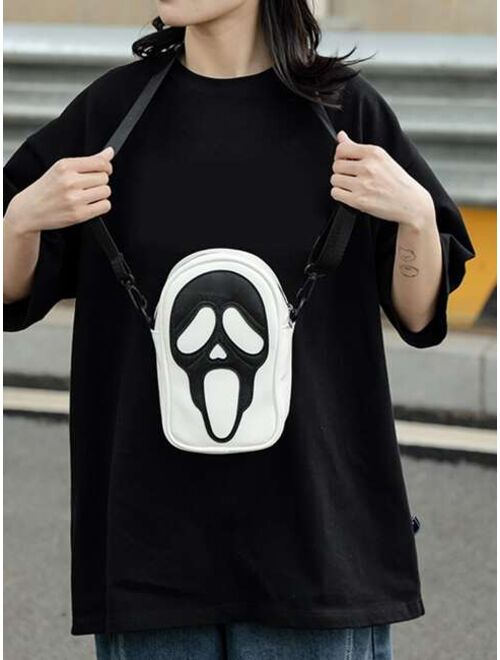 Shein Yogodlns1245 Accessory Store Ghost Skull Pattern Shoulder Bag, Trendy Zipper Crossbody Bag