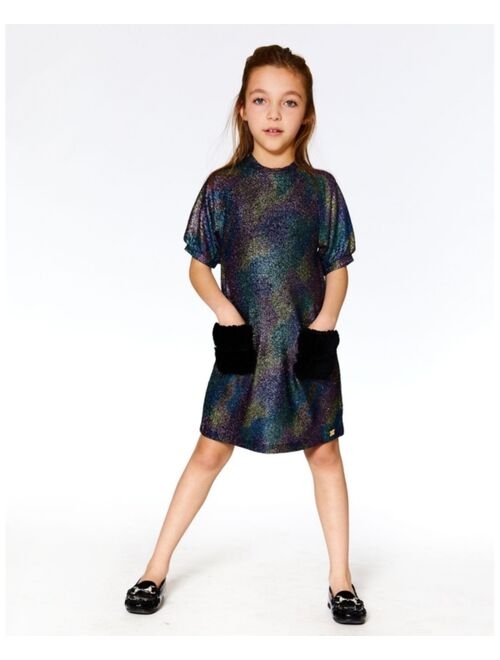 DEUX PAR DEUX Girl Short Sleeve Metallic Dress Disco Print - Toddler|Child