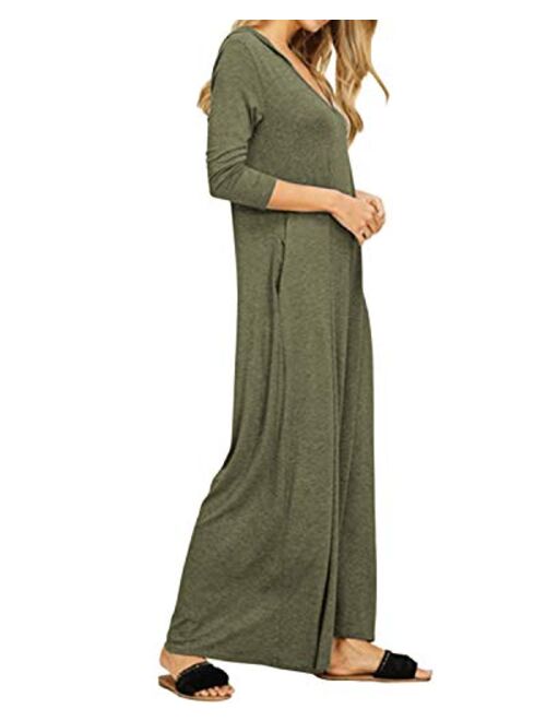 Jacansi Women's V-Neck Casual Long Sleeve/Short Sleeve Maxi Dress Hoodie Pocket Dress