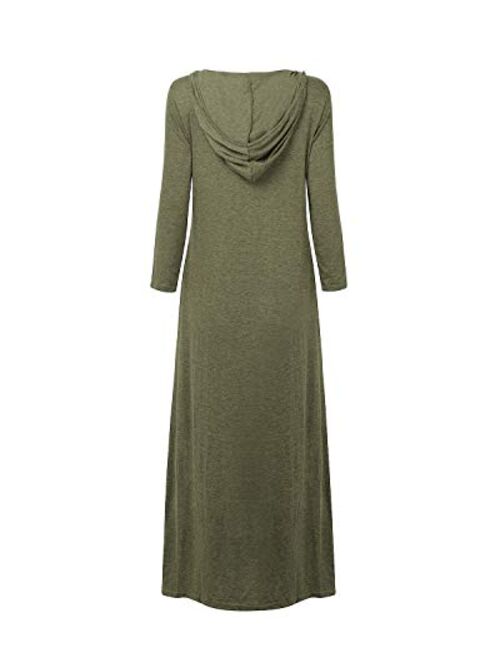 Jacansi Women's V-Neck Casual Long Sleeve/Short Sleeve Maxi Dress Hoodie Pocket Dress