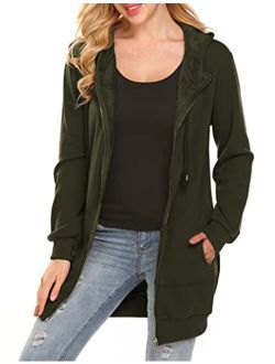 Locryz Women's Casual Pockets Zip Up Hoodies Fleece Tunic Sweatshirt Long Hoodie Jacket Coat