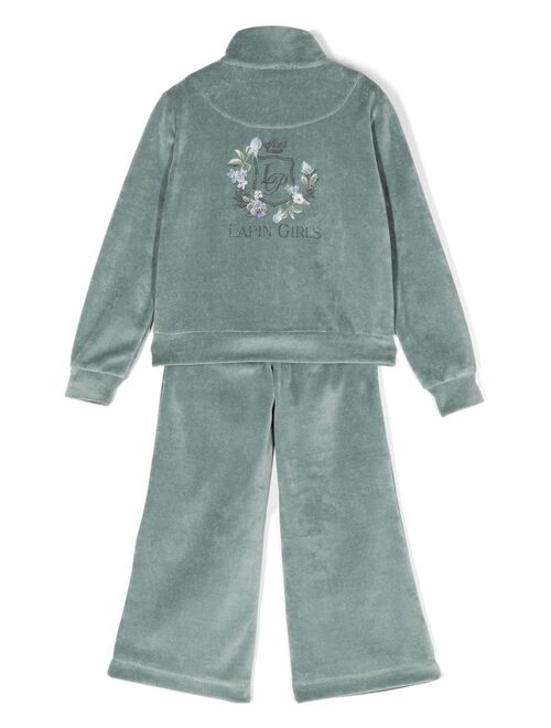 Lapin House slogan-embroidered cotton tracksuit set