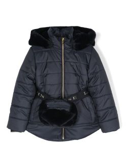 removable-pouch belted padded jacket