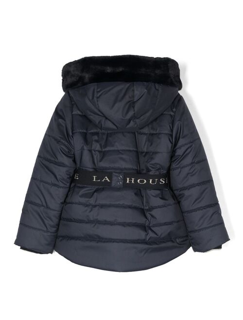 Lapin House removable-pouch belted padded jacket