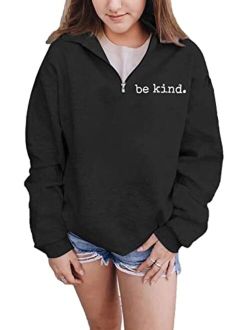 ASTANFY Be Kind Sweatshirt Womens Letter Print Pullover Long Sleeves Blessed Top Blouse