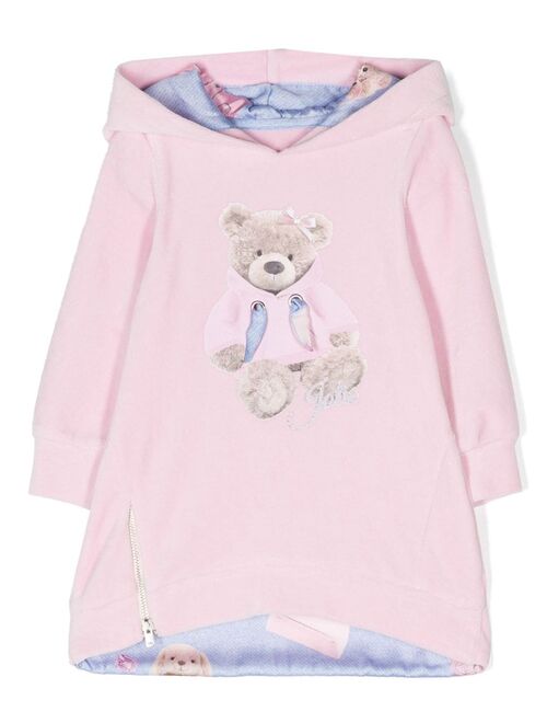 Lapin House teddy bear-print hoodie dress