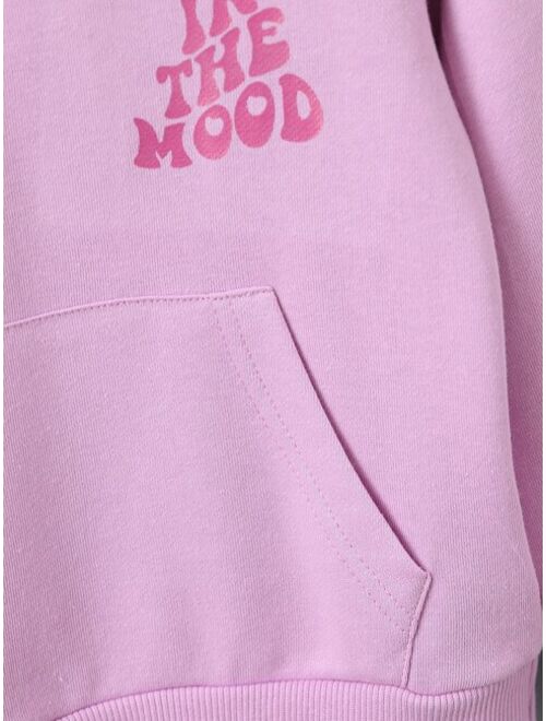 SHEIN Kids EVRYDAY Toddler Girls Slogan Graphic Kangaroo Pocket Hoodie