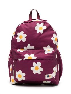 floral-print logo-patch backpack