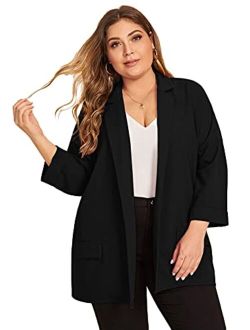 Women's Plus Size Long Sleeve Blazer Casual Open Front Cardigan Jacket