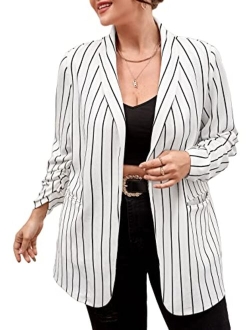 Women's Plus Size Long Sleeve Blazer Casual Open Front Cardigan Jacket