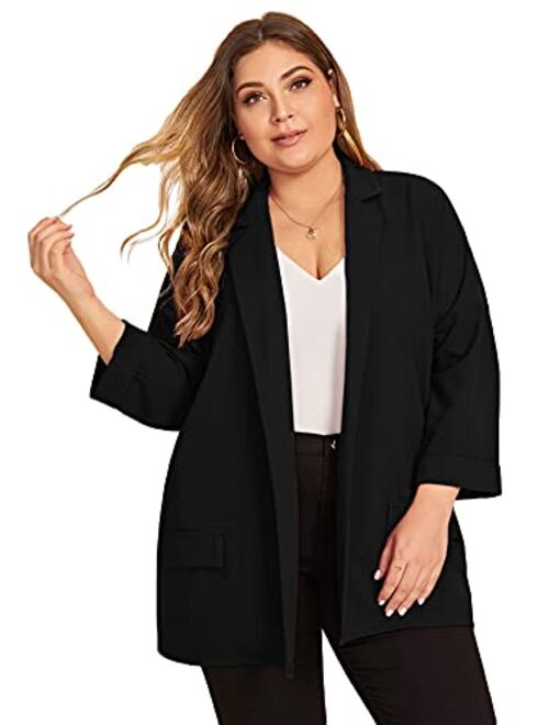 WDIRARA Women's Plus Size Long Sleeve Blazer Casual Open Front Cardigan Jacket
