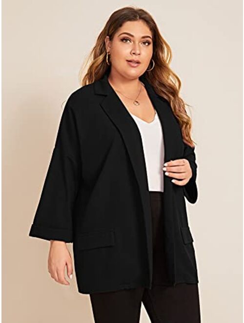 WDIRARA Women's Plus Size Long Sleeve Blazer Casual Open Front Cardigan Jacket
