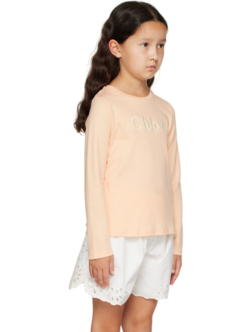 CHLOE Kids Pink Embroidered Long Sleeve T-Shirt