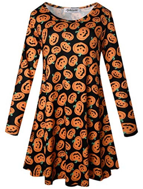 Aphratti Women's Long Sleeve Halloween Print Swing Short Dress Cute Costume Tunic Dresses for Parties