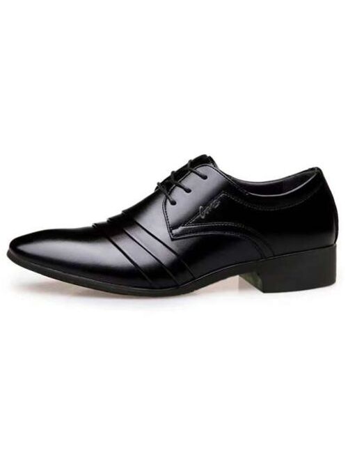 Shein Men Letter Decor Lace Up Derby Shoes, Business Office Black Dress Shoes