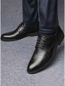 Shein Men Plaid Embossed Lace-up Front Dress Shoes, Work Black Oxford Shoes
