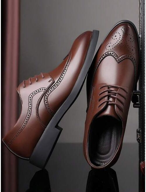 Shein Men Lace Up Hollow Out Dress Shoes, Business Brown Derby Shoes