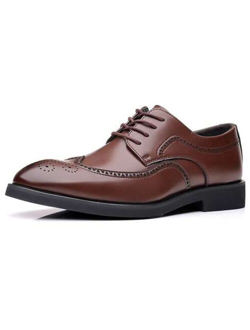 Shein Men Lace Up Hollow Out Dress Shoes, Business Brown Derby Shoes