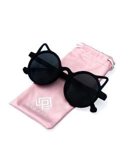 AAWAAP Kids Sunglasses Polarized UV Protection Round Shaped Cat Ears Toddler Sunglasses Age 2-10 Baby Girls Boys Party Favor