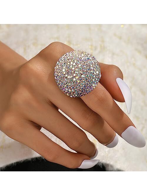 Hebelee Boho Round CZ Cluster Ring for Women Girls Gold Plated AB Crystal Wedding Promise Engagement Finger Rings Adjustable Comfort Fit Fashion Bohemian Birthday Christm