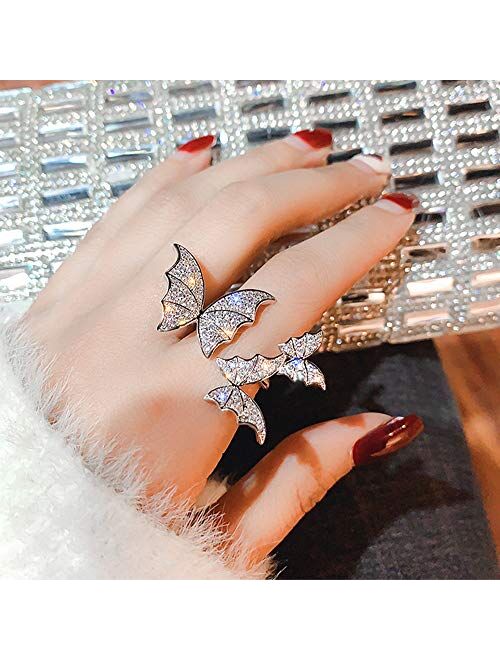 Aimimier Cubic Zirconia Butterfly Ring Sparkling Crystal Bow-Knot Knuckle Ring Wedding Jewelry for Women and Girls