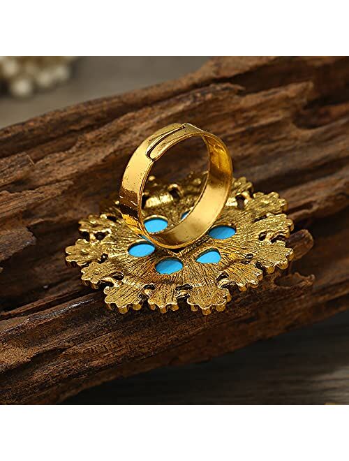 Hebelee Vintage CZ Round Mirror Daisy Flower Ring for Women Girls Cubic Zirconia Adjustable Open Wrap Statement Rings Comfort Fit Retro Holiday Wedding Birthday Y2K Party