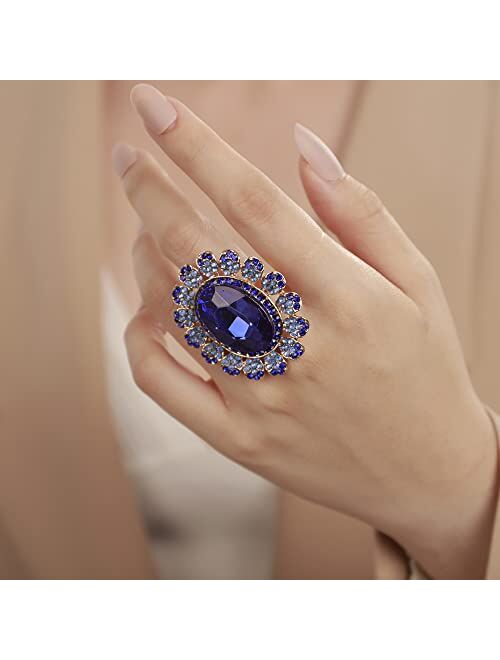 YERTTER Antique Gold Crystal Women Statement Ring Rhinestone Oval Ring Exaggerated Cocktail Ring Vintage Crystal Ring for Women Girls