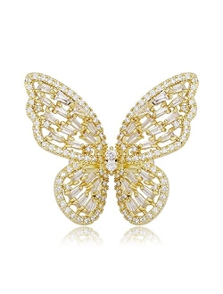 TKMIRA Butterfly Ring for Women Gold Adjustable Cubic Zirconia Ring Jewelry Sparkling Sterling Silver Open Statement Ring