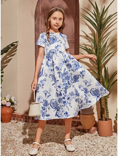SHEIN Girls Floral & Paisley Print Dress