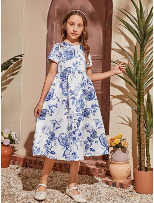 SHEIN Girls Floral & Paisley Print Dress