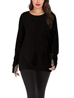 Mulisky Womens Long Sleeve Casual Pullover Tunic Tops Loose Sweatshirt with Thumb Hole