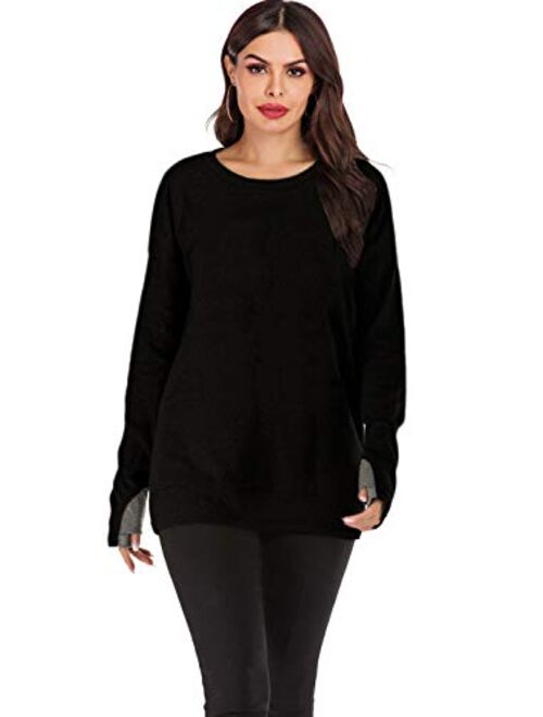 Mulisky Womens Long Sleeve Casual Pullover Tunic Tops Loose Sweatshirt with Thumb Hole