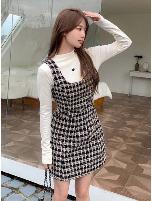 DAZY Plaid Print Overall Dress Without Tee