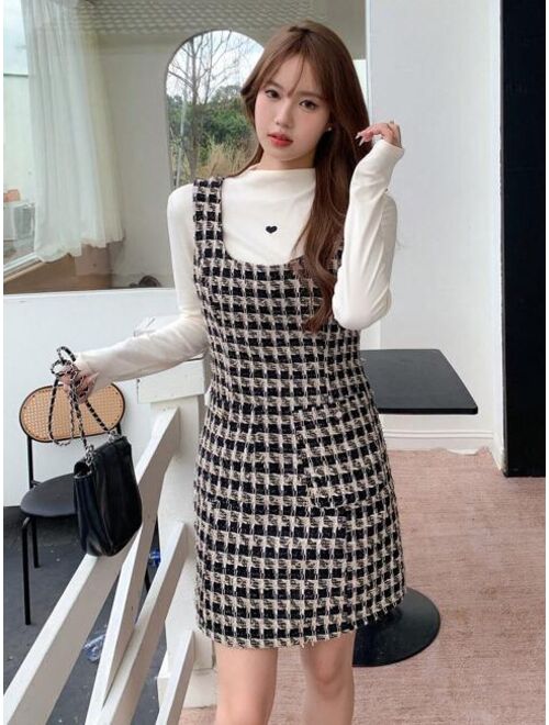 DAZY Plaid Print Overall Dress Without Tee