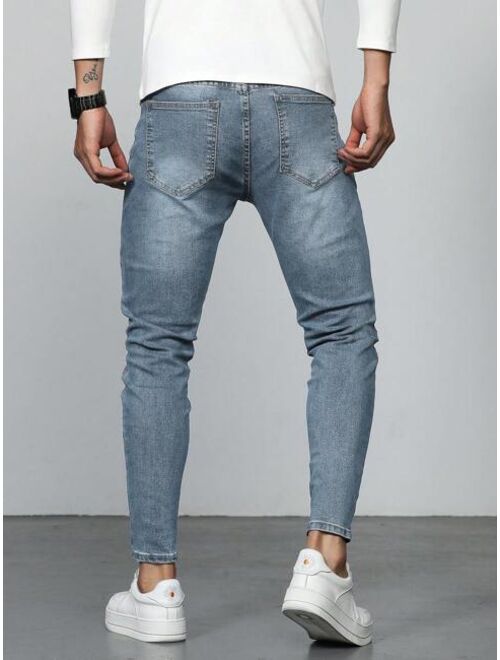 Manfinity LEGND Men Cotton Ripped Frayed Skinny Jeans