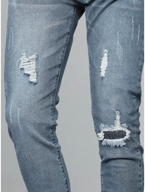 Manfinity LEGND Men Cotton Ripped Frayed Skinny Jeans