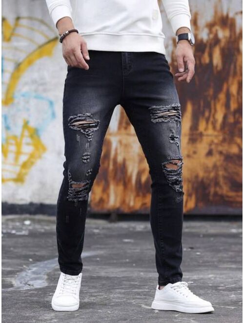 Manfinity LEGND Men Ripped Frayed Skinny Jeans