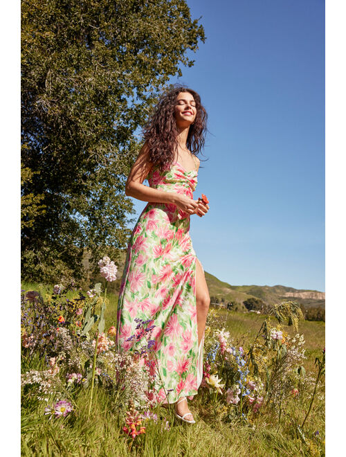 Lulus Vacay Getaway Ivory Multi Floral Print Backless Maxi Dress