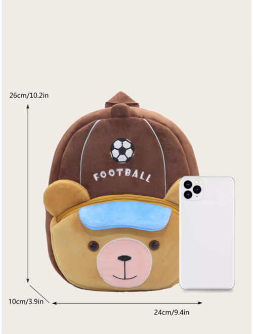 Shein 1pc Unisex Football Brown Bear Plush Material Cute Kids Backpack With Zipper Closure, For Kindergarten Casual And Daily Use