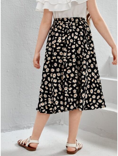SHEIN Kids SUNSHNE Girls Ditsy Floral Print Skirt