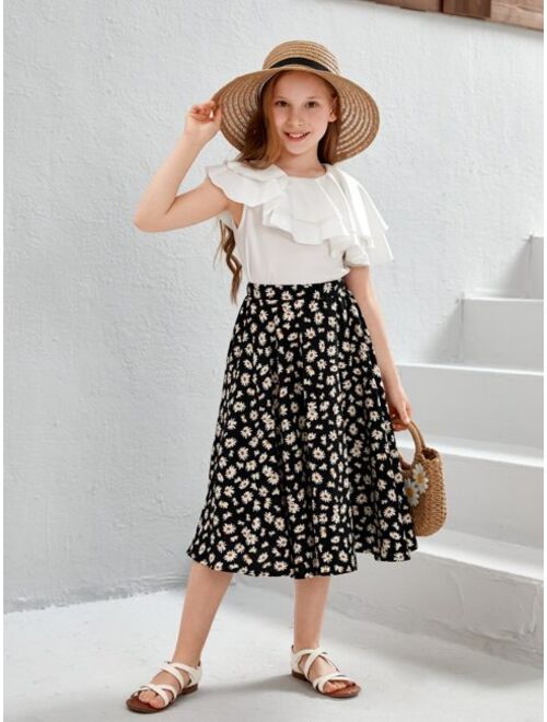 SHEIN Kids SUNSHNE Girls Ditsy Floral Print Skirt