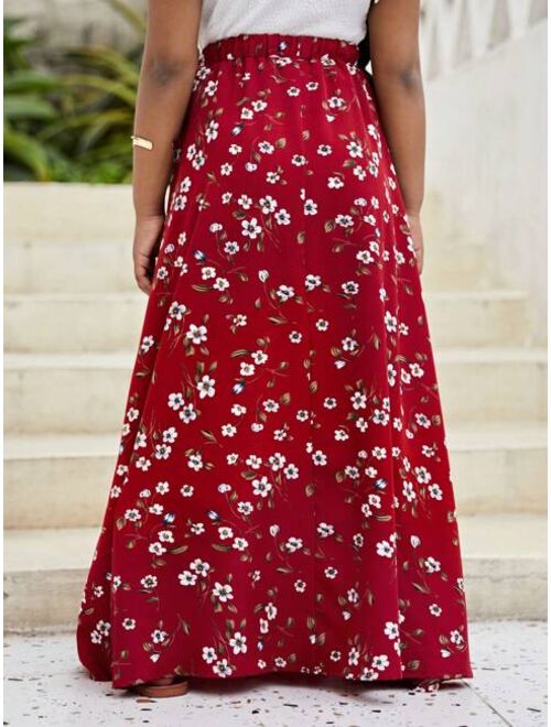 SHEIN Kids SUNSHNE Girls Ditsy Floral Print Maxi Skirt