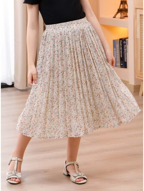 Tween Girl Bohemian Chiffon Pleated Elastic Waist A-Line Swing Long Skirt Suitable For Leisure Outdoor Shopping Walk Back To School Dinner Party