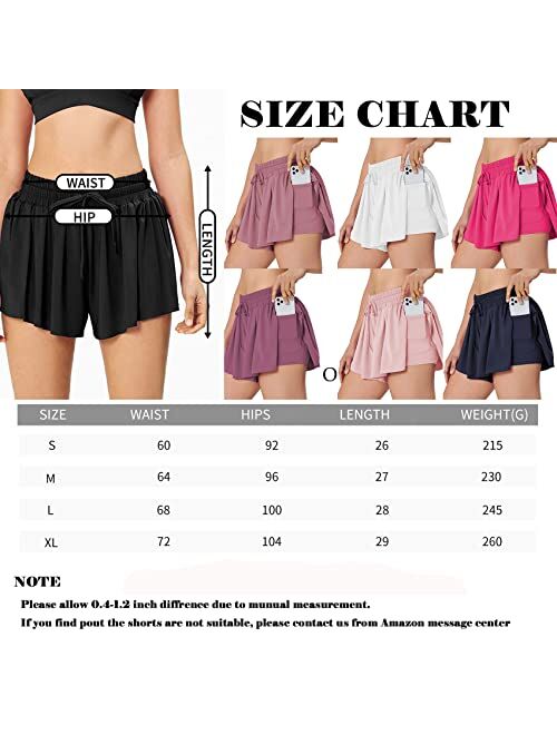 JGS1996 2 in 1 Flowy Shorts for Women High Waisted Butterfly Shorts Athletic Workout Biker Casual Pleated Summer Skirts